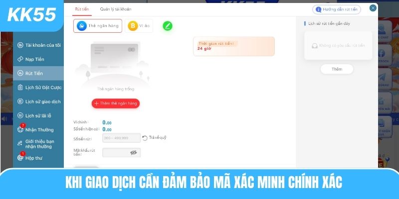 Khi giao dịch cần đảm bảo mã xác minh chính xác